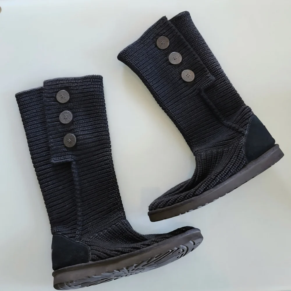 UGG Black Cardy Knit Slouchy Cabincore Granolagirl Boots Size 11